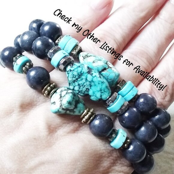 A Bit Hippie & A Bit Boho! Semi-Precious Stones Bracelet w. Moon Charm! 8" Wrist - Picture 12 of 13